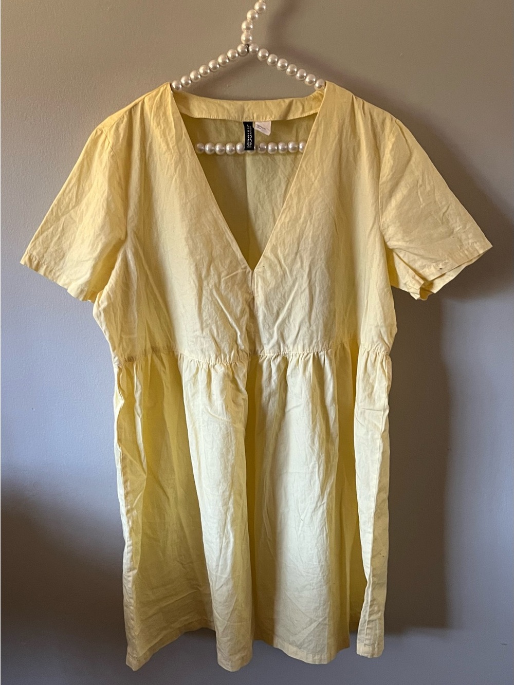 H&M Divided Yellow V-Neck Babydoll Mini Dress Size Large L